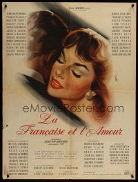 7w432 LOVE & THE FRENCHWOMAN French 23x32 '60 great Jean Mascii romantic artwork!