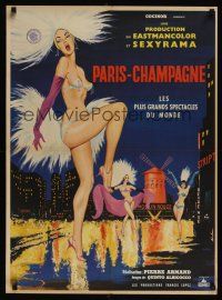7w444 PARIS-CHAMPAGNE French 23x32 '62 Sinclare art of sexy Moulin Rouge dancers!
