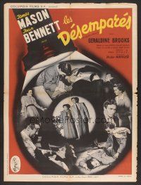 7w448 RECKLESS MOMENT French 23x32 '51 James Mason w/scared Joan Bennett, directed by Max Ophuls!