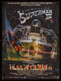 7w496 SUPERMAN III French 15x21 '83 cool different Berkey art of Christopher Reeve vs. robot!