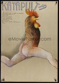 7w109 KATAPULT Polish 27x38 '84 wacky Marian Nowinski art of chicken with human legs!
