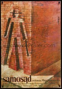 7w117 MYARKA ZA NEOTKLONENIE Polish 27x38 '84 Jaime Carlos Nieto art of man's outline in bricks!