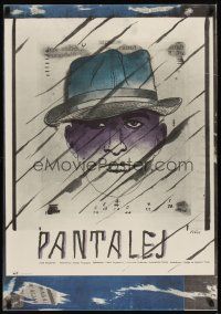 7w122 PANTELEY Polish 27x38 '79 cool Piwon artwork of man's face out in the rain!