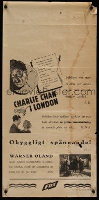 7w057 CHARLIE CHAN IN LONDON Swedish stolpe '34 Warner Oland in the title role!