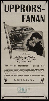 7w065 PLOUGH & THE STARS Swedish stolpe '37 Barbara Stanwyck & Preston Foster, by John Ford!