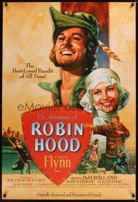 7x024 ADVENTURES OF ROBIN HOOD 1sh R89 Errol Flynn as Robin Hood, De Havilland, Rodriguez art!