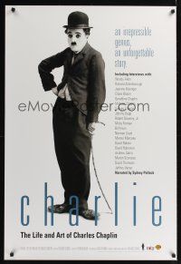 7x140 CHARLIE: THE LIFE & ART OF CHARLES CHAPLIN video 1sh '03 great image of Chaplin with cane!