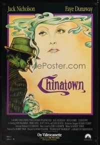 7x143 CHINATOWN video 1sh R90 art of Jack Nicholson & Faye Dunaway by Jim Pearsall, Roman Polanski