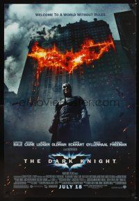 7x173 DARK KNIGHT advance DS 1sh '08 Christian Bale as Batman in front of flaming building!