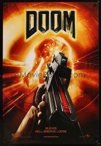 7x194 DOOM teaser 1sh '05 Hell Breaks Loose, cool image of monster & gun!