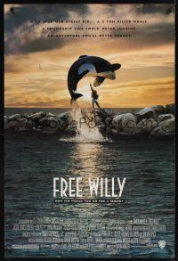 7x245 FREE WILLY DS 1sh '93 Jason James Richter, great orca whale image!