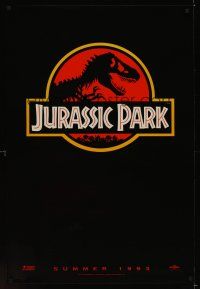 7x375 JURASSIC PARK red teaser 1sh '93 Steven Spielberg, Richard Attenborough re-creates dinosaurs!