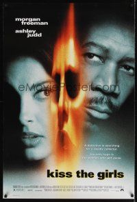 7x390 KISS THE GIRLS DS 1sh '97 great image of Ashley Judd, Morgan Freeman & flaming man!