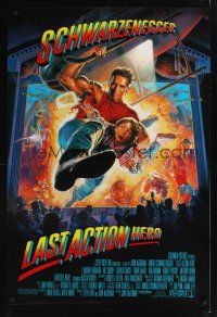7x398 LAST ACTION HERO 1sh '93 cool artwork of Arnold Schwarzenegger by Morgan!