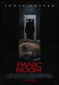 7x498 PANIC ROOM advance DS 1sh '02 David Fincher, creepy image of Jodie Foster & shadowy figure!