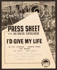 7y241 I'D GIVE MY LIFE English pressbook '36 Frances Drake, Tom Brown, Janet Beecher, Guy Standing