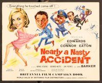 7y242 NEARLY A NASTY ACCIDENT English pressbook '62 art of officers chasing sexy Shirley Eaton!