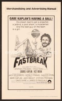 7y273 FAST BREAK pressbook '79 basketball, Gabe Kaplan's having a ball, cool Jack Davis art!