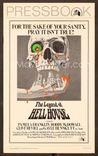 7y293 LEGEND OF HELL HOUSE pressbook '73 great skull & haunted house dripping with blood art!