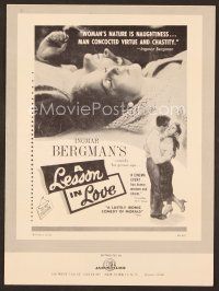7y294 LESSON IN LOVE pressbook '60 Ingmar Bergman's comedy for grown-ups, images of romantic couple!