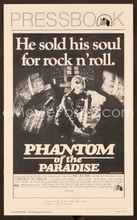 7y307 PHANTOM OF THE PARADISE pressbook '74 Brian De Palma, he sold his soul for rock n' roll!