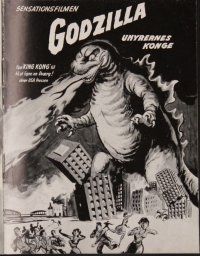 7y149 GODZILLA Danish program '54 Gojira, Toho, sci-fi classic, cool different monster art!