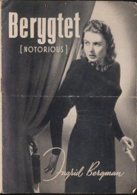 7y166 NOTORIOUS Danish program '48 Alfred Hitchcock classic, full-length Ingrid Bergman with key!