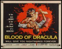 7z267 BLOOD OF DRACULA 1/2sh '57 cool horror artwork of female vampire Sandra Harrison attacking!