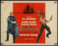 7z281 BUCCANEER style B 1/2sh '58 art of Yul Brynner, Charlton Heston, directed by Anthony Quinn!