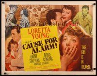 7z299 CAUSE FOR ALARM style A 1/2sh '50 huge close up of Loretta Young, and she is in trouble!