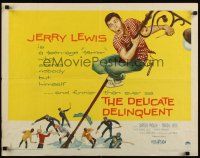 7z337 DELICATE DELINQUENT style B 1/2sh '57 teen-age terror Jerry Lewis hanging from light post!