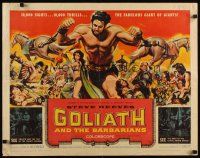 7z395 GOLIATH & THE BARBARIANS 1/2sh '59 Reynold Brown art of Steve Reeves pulling two horses!