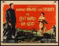 7z480 LEFT HAND OF GOD 1/2sh '55 art of priest Humphrey Bogart holding gun + sexy Gene Tierney!