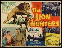 7z485 LION HUNTERS style B 1/2sh '51 Johnny Sheffield & Woody Strode, cool art of lion attack!