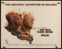 7z553 PAPILLON 1/2sh '73 great art of prisoners Steve McQueen & Dustin Hoffman by Tom Jung!