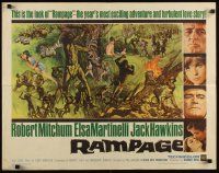 7z573 RAMPAGE 1/2sh '63 Robert Mitchum & Elsa Martinelli in the African jungle, cool art!