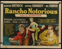7z574 RANCHO NOTORIOUS style B 1/2sh '52 Fritz Lang directed, sexy Marlene Dietrich!