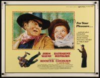 7z591 ROOSTER COGBURN 1/2sh '75 great art of John Wayne with eye patch & Katharine Hepburn!