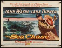 7z603 SEA CHASE 1/2sh '55 great seafaring artwork of John Wayne & Lana Turner!