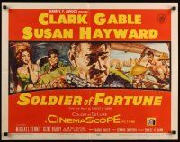7z635 SOLDIER OF FORTUNE 1/2sh '55 art of Clark Gable with gun, plus sexy Susan Hayward!