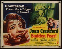 7z663 SUDDEN FEAR style B 1/2sh '52 great close up of terrified Joan Crawford, Jack Palance!