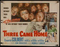 7z682 THREE CAME HOME 1/2sh '49 artwork of Claudette Colbert & prison women without their men!