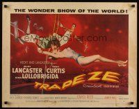 7z696 TRAPEZE style B 1/2sh '56 great circus art of Burt Lancaster, Gina Lollobrigida & Tony Curtis