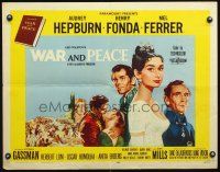 7z720 WAR & PEACE blue title 1/2sh '56 art of Audrey Hepburn, Henry Fonda & Mel Ferrer, Tolstoy!