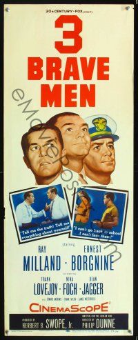 8a005 3 BRAVE MEN insert '57 Ray Milland, Ernest Borgnine, Frank Lovejoy, Nina Foch!