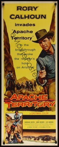 8a028 APACHE TERRITORY insert '58 Rory Calhoun w/ pistol drawn, from Louis L'Amour's novel!