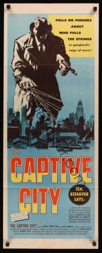 8a101 CAPTIVE CITY insert '52 cool art of John Forsythe looming over city, film noir!