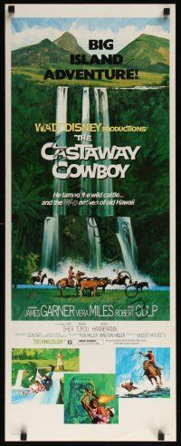 8a107 CASTAWAY COWBOY insert '74 Disney, art of James Garner with lasso in Hawaii on horse!