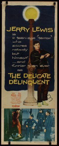 8a158 DELICATE DELINQUENT insert '57 wacky teen-age terror Jerry Lewis leaning on light post!