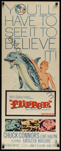 8a219 FLIPPER insert '63 Chuck Connors, Luke Halpin, cool art of boy & dolphin!